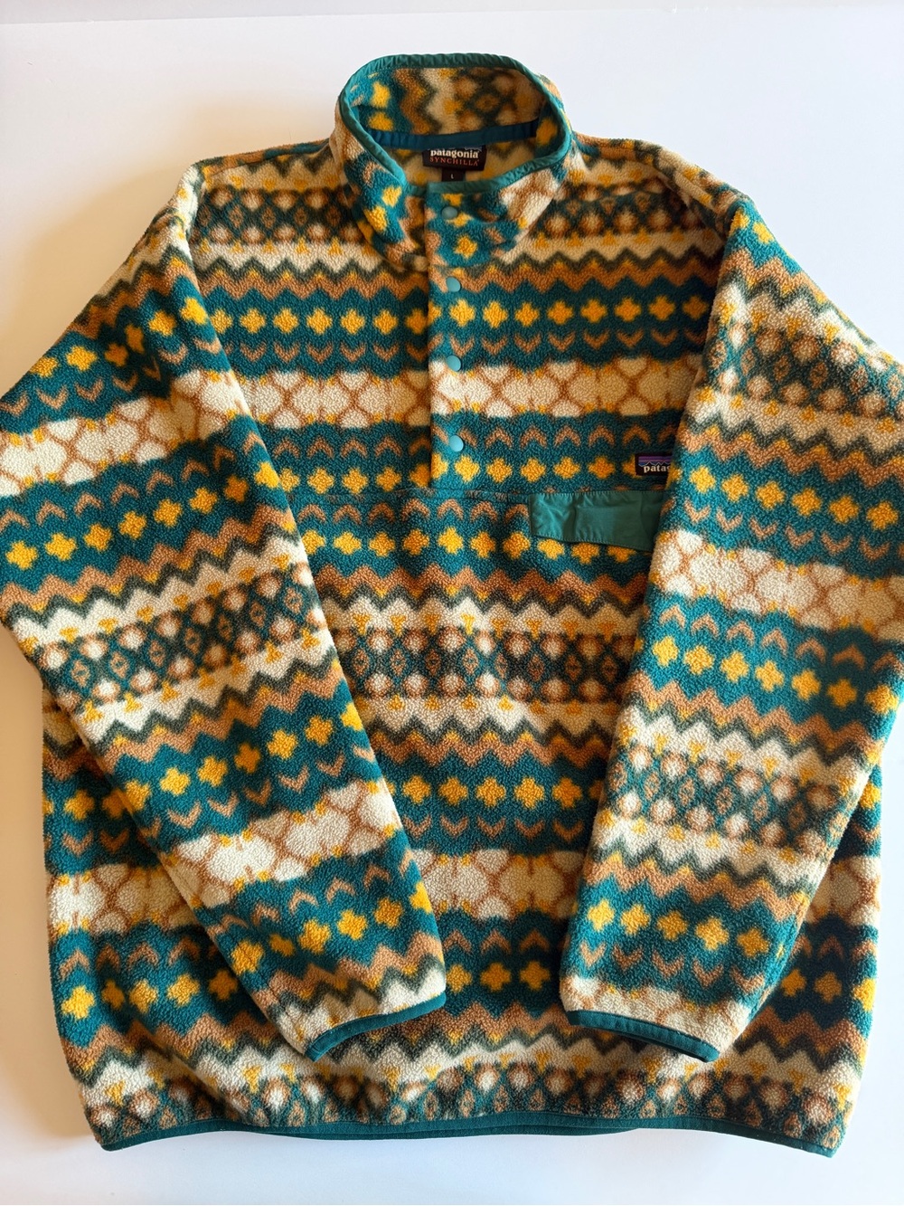Patagonia Men’s lightweight Synchilla Snap-T Fleece, Aztec Green